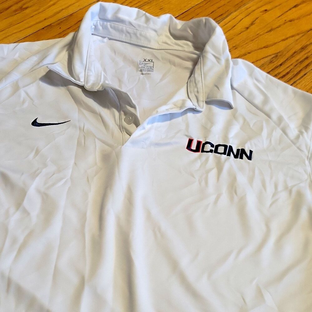 Nike UConn Huskies White Short Sleeve Polo Shirt Men's Size XXL elite